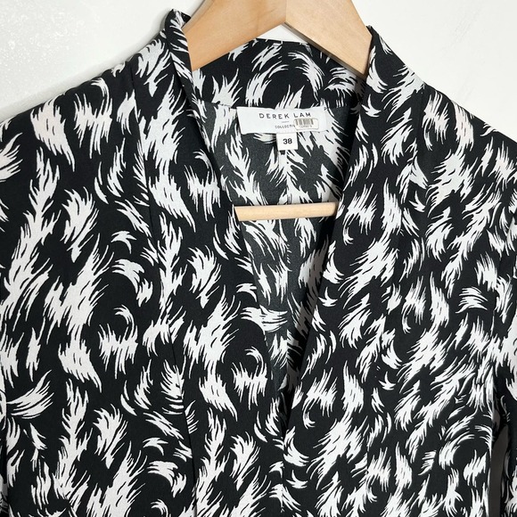 Derek Lam Collection Womens Feather Scarf Neck Dress 38 Black White 3/4 Sleeve - Picture 5 of 10